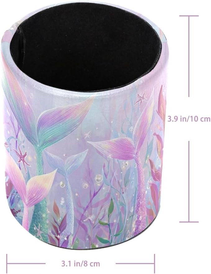 Leather Pen Holder for Desk, Mermaid Tail Pencil Cup Pen Organizer Makeup Brush - Image 3