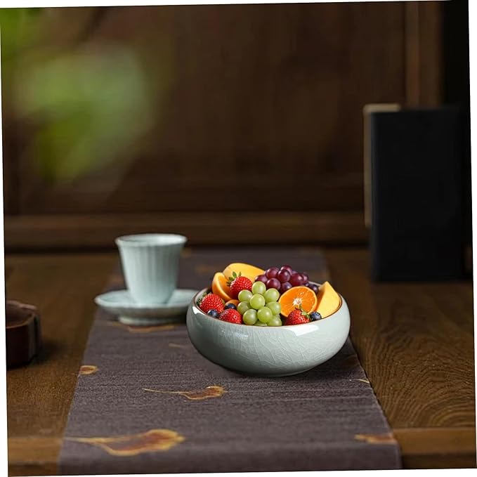 Decorative Bowls 6 inch Ceramic Lotus Bowl Planter with Flat Base Glazed Shallow Planter for Home Office Tabletop Decor