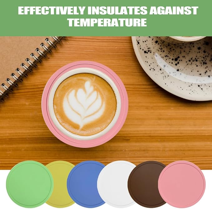 6Pcs Non-Slip Silicone Coasters,Heat Insulation Silicone Drink Cup Mat,Rubber Drink Coaster Protect Table from Scratch Damage