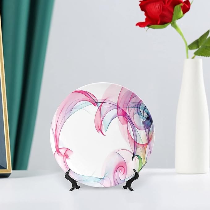 Ceramic Display Plate, Abstract Decor Ceramic Hanging Decorative Plate, Colorful Smock Artwork Futuristic Decor, 8 Inch, Household Custom Ceramic Plate, Multy