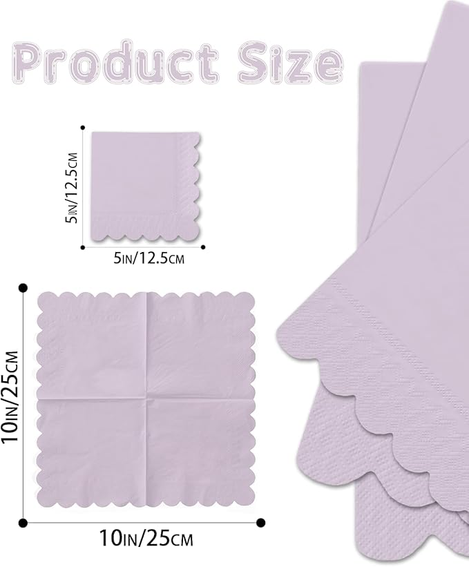 qiqee Coral Purple Cocktail Dinner Napkins 5x5inch Disposable Beverage,Wedding, Birthday Party Dessert Wave Paper Napkins(120 Count)