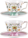 KAMMAK Ceramic Coffee Cups Saucers Set of 2, Porcelain Espresso Cups by KAMMAK