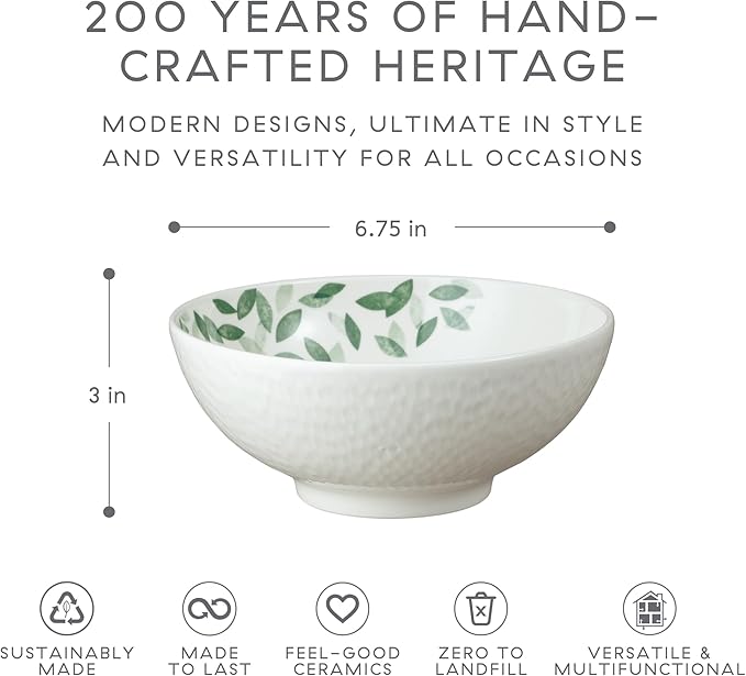 Denby - Carved Deco Cereal Bowls Set of 4-6.7 Inch - Dishwasher Microwave Oven Safe - Large Uniquely Textured Porcelain Cereal Bowl - Scratch Chip Resistant