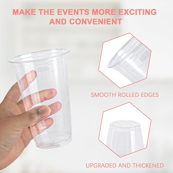 Clawsoff 300 Pack 16 oz Clear Plastic Cups Disposable Iced Coffee Cups | Cold - Image 3