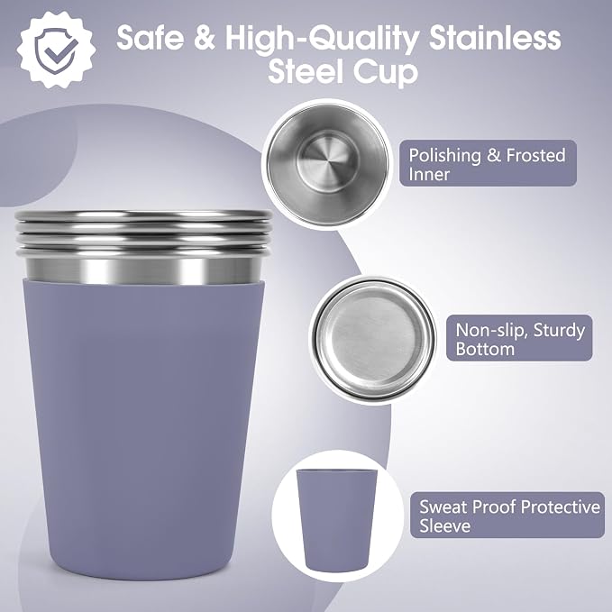Stainless Steel Cups for Kids and Toddlers, 12oz Stackable Stainless Steel Kids - Image 3