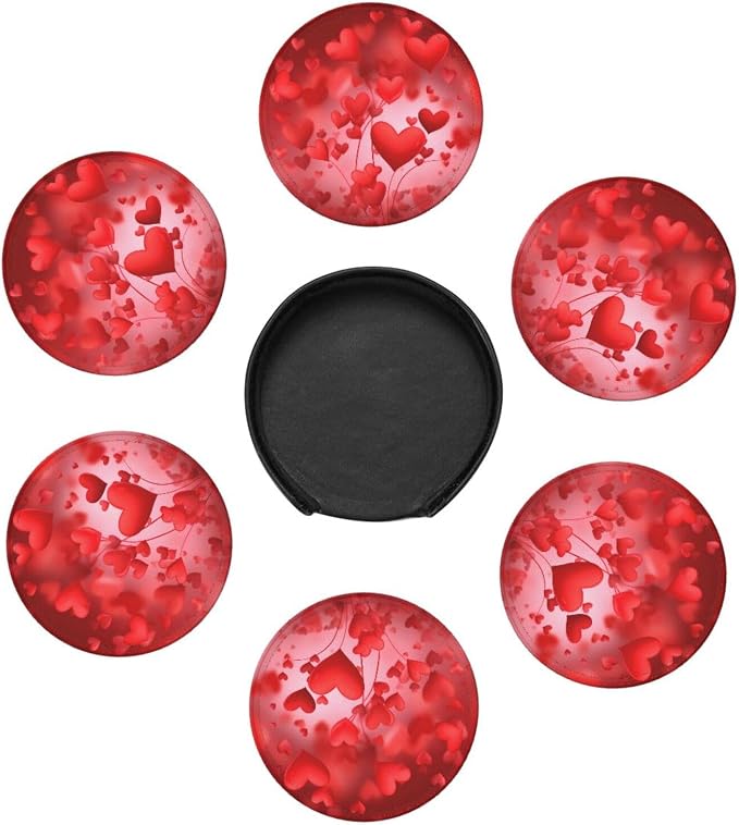 Valentine's Day Heart Balloon Love Leather Coasters Set of 6 - Image 7