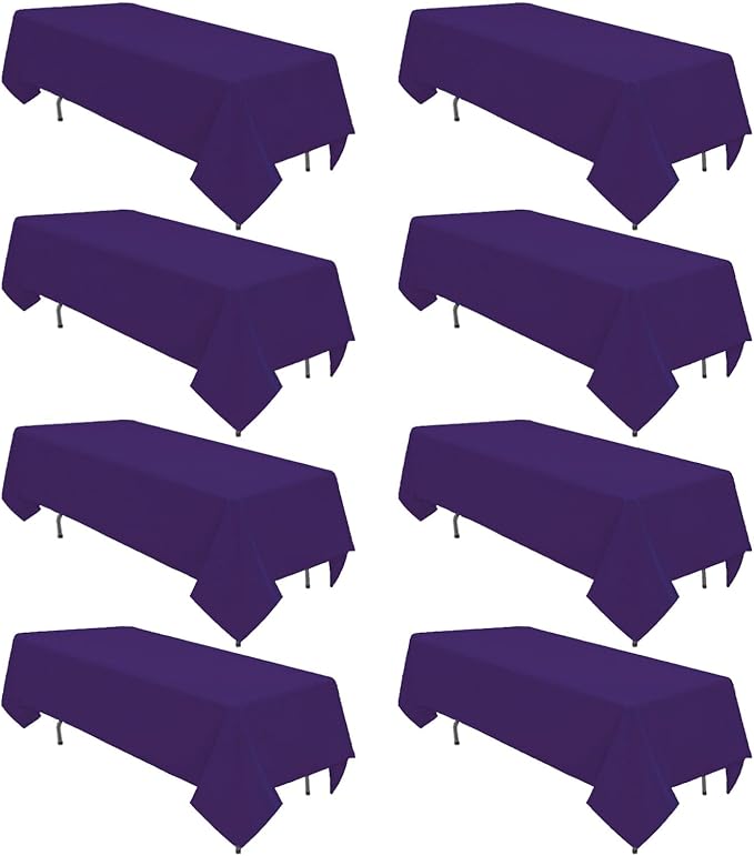 8 Pack Purple Tablecloth 60 x 126 Inch Rectangular Table Cloth for 8 Foot Rectangle Tables, Wrinkle Resistant Washable Rectangle Fabric Table Covers for Wedding Party Banquet Buffet and Camping