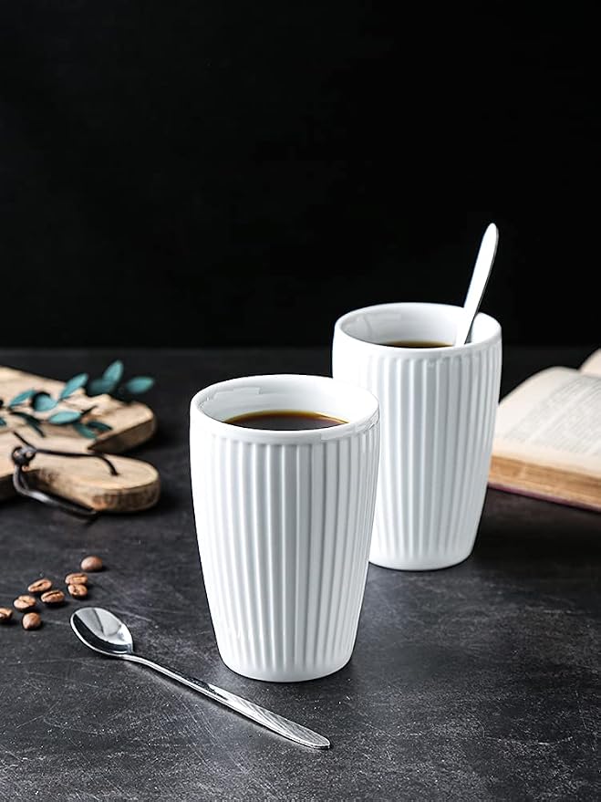 Sizikato 2pcs Pure White Porcelain Tumbler, 9 Oz Drinking Cup Coffee Cup - Image 5