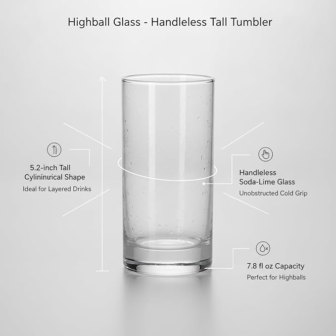Handleless Highball Glass, 7.8 oz Tall Tumbler - Image 5