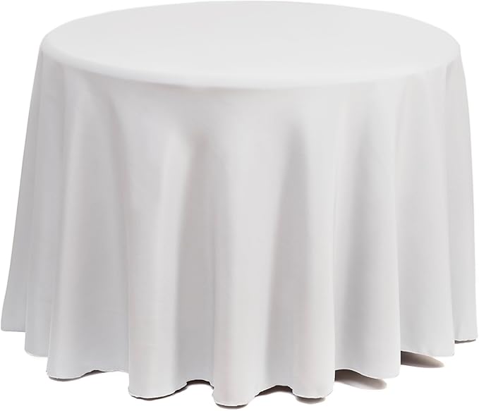Gee Di Moda 132 Inch White Round Tablecloth - Heavy Duty, Machine Washable, Wrinkle Resistant - For 72 to 96 Inch Round Tables - Ideal for Buffet, Holidays, Dinner, Wedding & Baby Showers