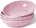 HOMBENE Heartbeat Pasta Bowls Set of 4, 28oz Salad Bowls Soup Bowl for Kitchen, Porcelain Wide and Shallow, Noodle, Soup, Pasta,Dinner, Microwave & Dishwasher Safe (Dreamy Sakura Pink)