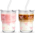 INSETLAN 13 oz Bow Decal Glass Tumblers Set of 2, Thick Wall Glass Cups by INSETLAN