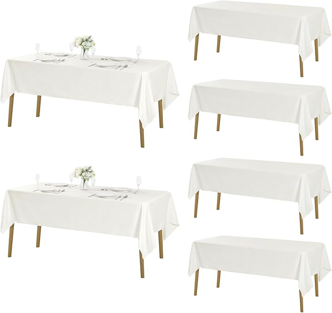 Fokitut 6 Pack Rectangle Tablecloth, 60x120 Inch, Stain Resistant and Wrinkle Polyester Table Cloth, Fabric Table Cover for Kitchen Dining, Wedding, Party, Holiday Dinner-Ivory