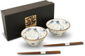 Mino Ware Cat-Design Rice Bowl & Wakasa-Nuri Wooden Chopsticks Pair Set by COTONOHA