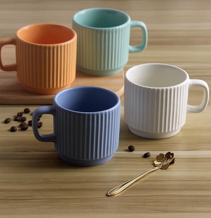 Stackable Coffee Mugs Set of 4, 7 OZ Ceramics Espresso Cups - Image 3