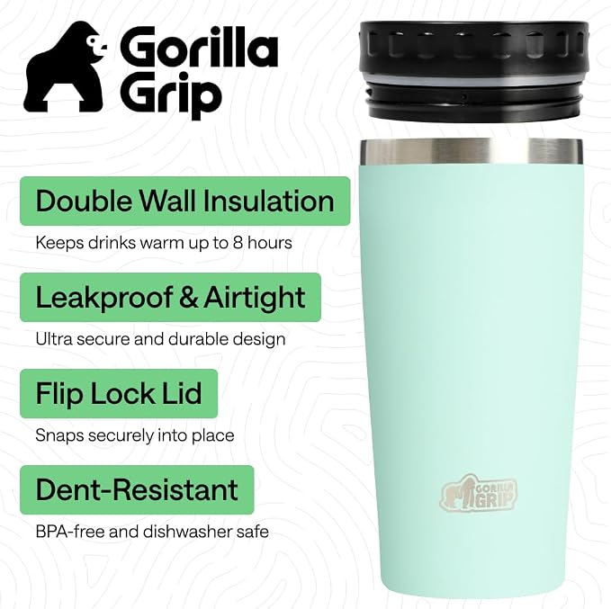 GORILLA GRIP 304 Stainless Steel Double Insulated Travel Coffee Mug, Leakproof - Image 2