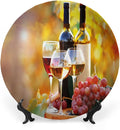 Decorative Plates, Wine Print Ornament, Tasty Wine on Wooden Barrel on Grape Plantation, 10 Inch, Kitchen Wall Decor, Orange Red Black