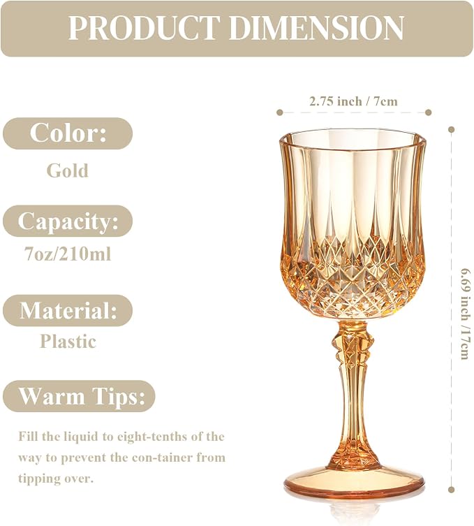 XUWAIDSGN 16 Pcs 7oz Plastic Vintage Wine Glasses Drinking Glasses Unbreakable - Image 2