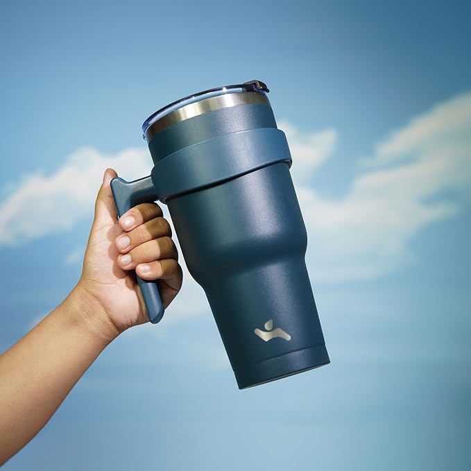 Konokyo 30 oz Tumbler with Handle and Straw, Insulated Travel Mug | Navy Blue; - Image 5
