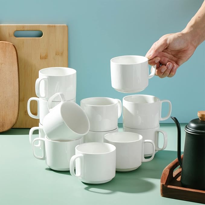 BTaT- Porcelain Stackable Coffee Mugs, 12 Pack, 12 oz, Dishwasher and Microwave - Image 5