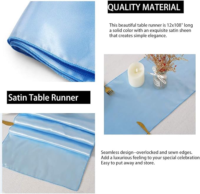 Baby Blue Table Runners 16 Pack 12x108 inch Silk Satin Smooth Fabric | Satin - Image 4