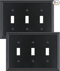 2-Pack Triple Toggle Light Switch Cover Plate, Durable Solid Zinc Alloy Decorative Switch Plate Covers, Black 3 Gang Wall Plate, Corrosion Resistant
