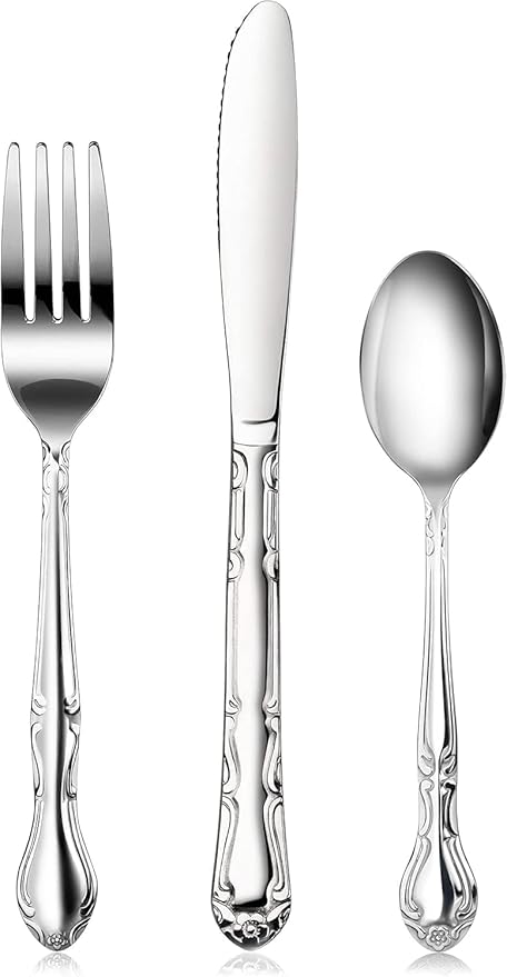 New Star Foodservice Rose Pattern Stainless Steel Flatware Set, 3-Piece Set by NewStarFoodservice