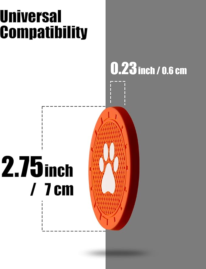 4 Pack Car Cup Coasters, Universal Dog Paw Print Non-Slip Silicone Cup Holder Inserts, Car Interior Accessories, Orange