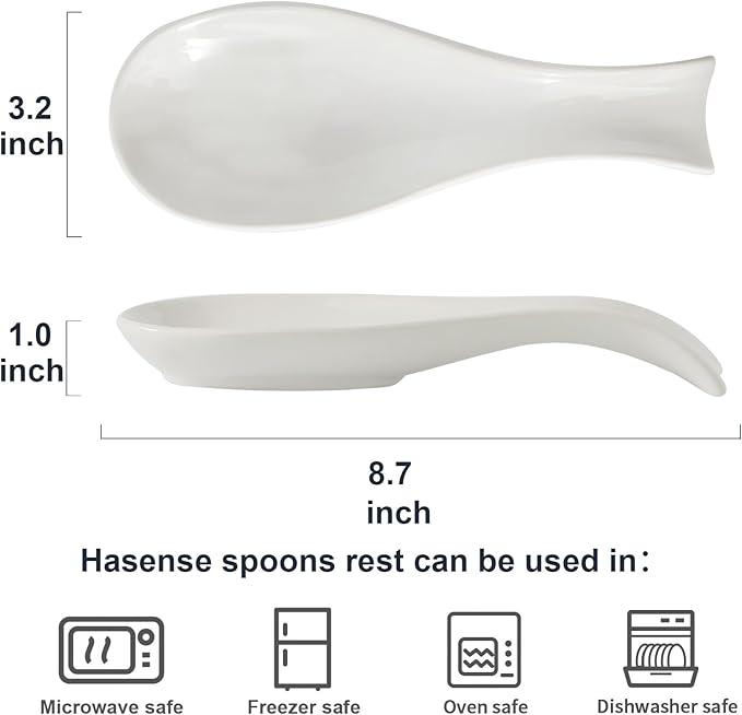 Ceramic Spoon Rest for Stove Top,Large 8.7 Inch Spoon Holder for Kitchen Counter,Porcelain Utensil Rest for Thankgiving and Christmas Gift,Dishwasher Safe and Heat-Resistant,White(1 PC)