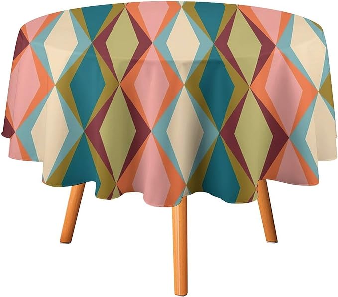 Abstract Geometric Boho Round Tablecloth, Retro Modern Mid Century Tablecloth for Home Party Dining Room Kitchen Decor 36Inch(90cm)
