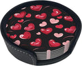 Pink and Red Love Heart Leather Coasters Set of 6 by Nameapo