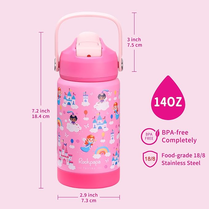 rockpapa 14 oz Kids Insulated Water Bottle，Stainless Steel Toddler Cups - Image 7