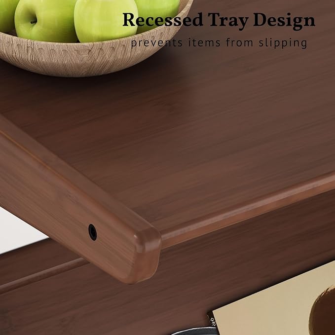 ZIYOO Solid Wood Mobile Side Table with Lockable Wheels, Multi-Functional Rolling End Table & Nightstand for Bedroom/Living Room, Small Spaces, Walnut