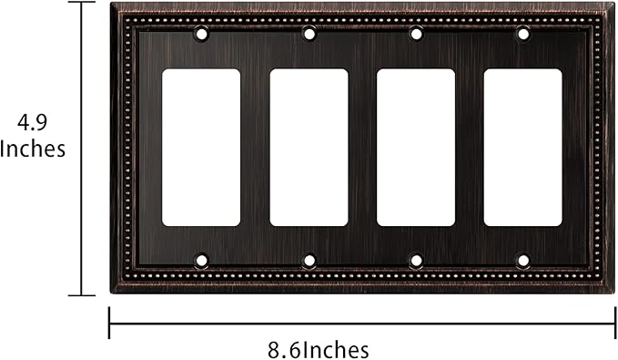 Henne Bery Sunken Pearls Heavy Duty Decorative Wall Plate Switch Plate Outlet Cover (Quad Decorator, Aged Bronze)