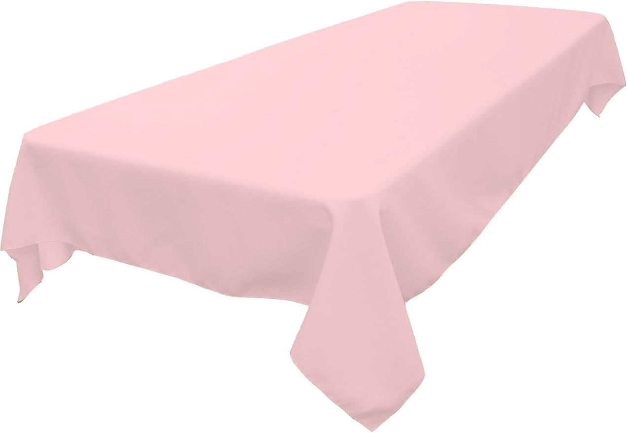 LA Linen Polyester Poplin Washable Rectangular Tablecloth, Stain and Wrinkle Resistant Table Cover 60x90, Fabric Table Cloth for Dinning, Kitchen, Party, Holiday 60 by 90-Inch, Pink Light