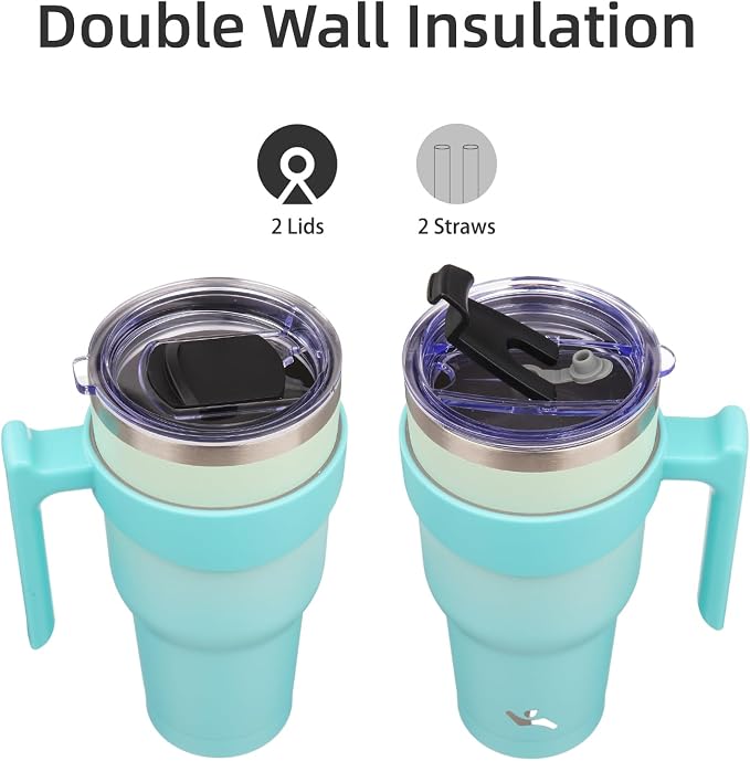 Konokyo 40 oz Tumbler with Handle and Straw, Insulated Travel Mug | Mint; - Image 3