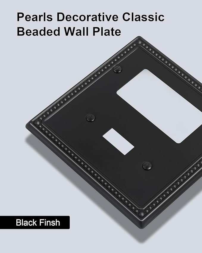 2-Pack Combo Toggle/Decorator Light Switch Cover Plate, Pearls Decorative Electrical Outlet Covers, Metal Wall Switch Plates and Outlet Covers, Black