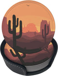 6 Pcs Desert Sunset Cactus Leather Coasters by NiuKom