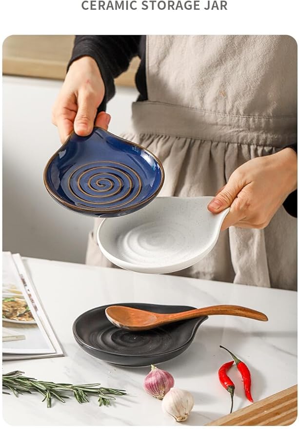 6-Inch Ceramic Spoon Rest - Heat Resistant, Non-Slip for Kitchen Utensils, Spoon Holder Stovetop, Dishwasher Safe - Elegant Spiral Design Blue, Housewarming Gift
