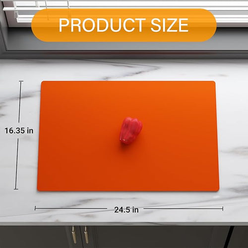 2-Pack Extra Thick Silicone Counter Mats - 24”x16” Large Heat Resistant Kitchen Countertop Protector, Non-Slip Hot Pad Trivet for Air Fryer, Hot Pots & Pans, Coffee Maker(Orange)