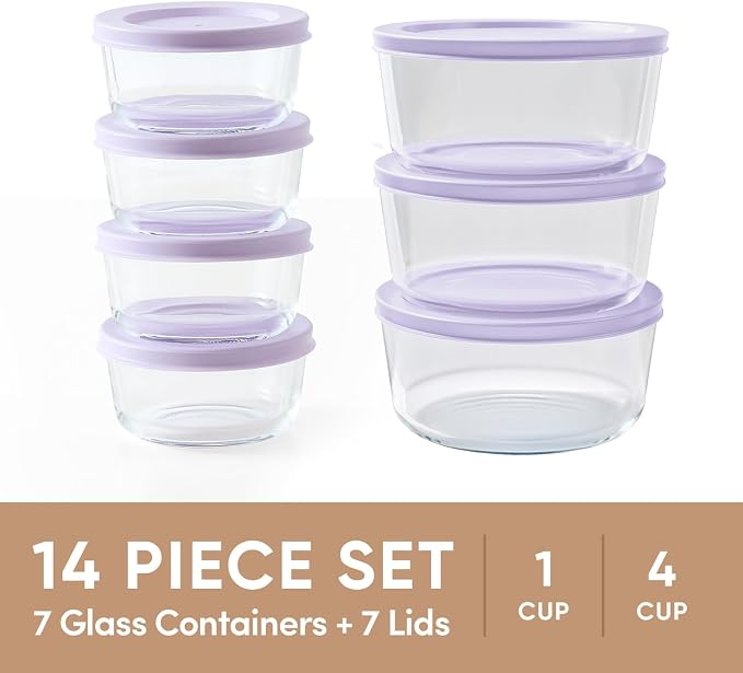 14-Piece Glass Food Storage Containers Set | 1-Cup & 4-Cup, Leakproof | - Image 3