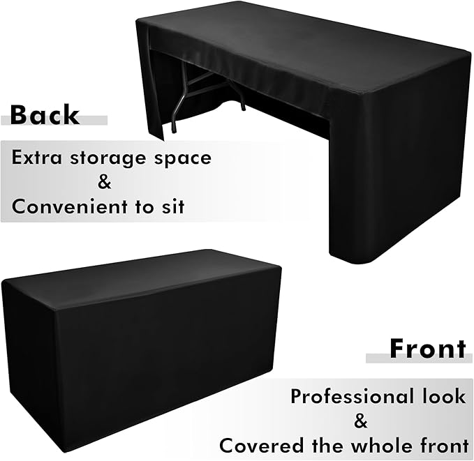 Nasitos 6 Pack Black Fitted Table Covers for 4 Foot Tables-Open Back Folding Table Cloth Washable Tablecloths for Trade Show, Craft Show, Grad Party, Vendor Booth
