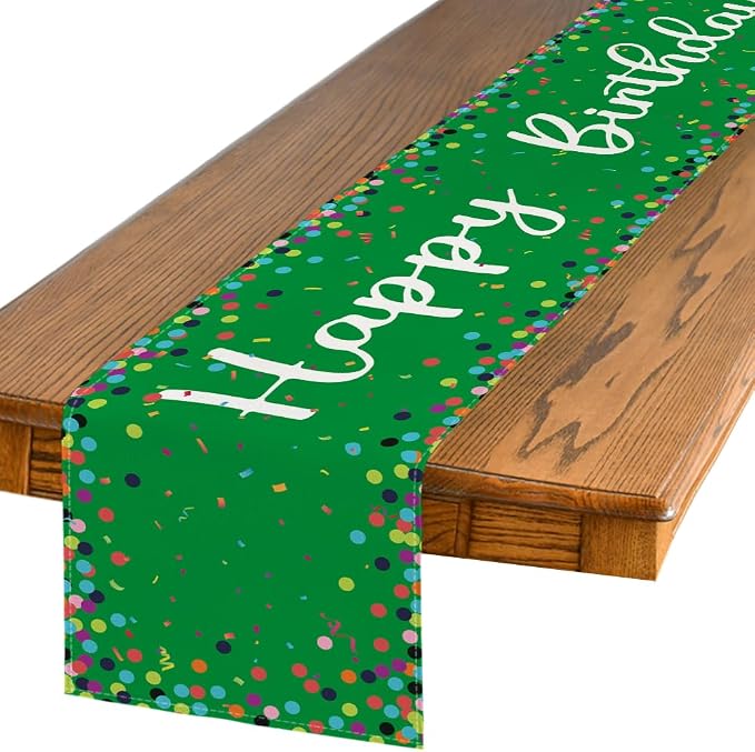 Artoid Mode Polka Dot Green Happy Birthday Table Runner, Seasonal Christmas by ArtoidMode
