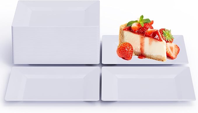 50PCS Square Plastic Plate-4.5 inch Disposable Dessert Plates- Premium Hard Square Small Appetizer Plates for Party/Birthday/Wedding & All Occasions (White)