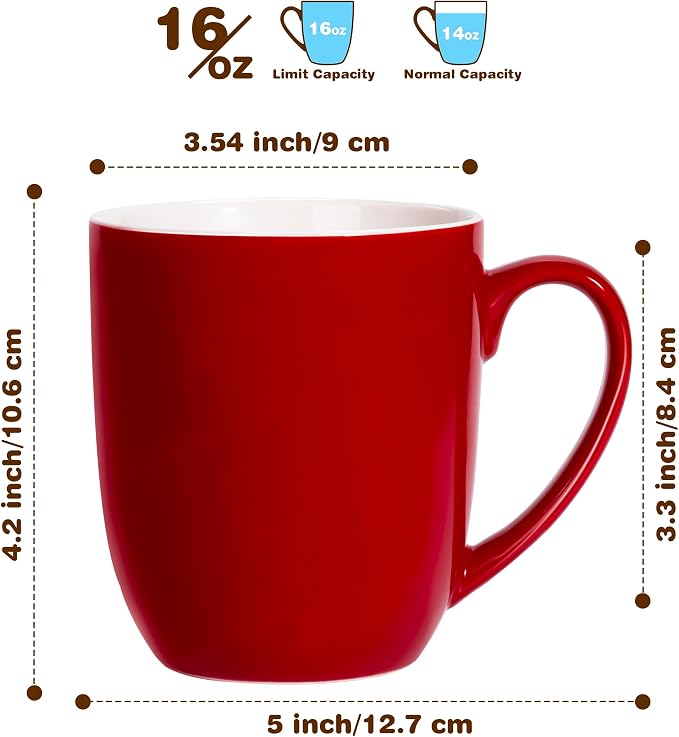 Urbanstrive 16 oz Large Coffee Mugs Set of 4 Ceramic Coffee Mug White Coffee - Image 2