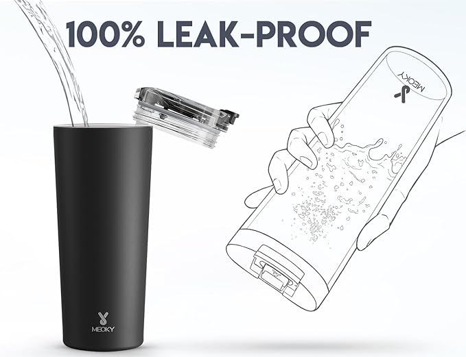 Meoky 24 oz Insulated Travel Coffee Mug: Leak Proof Lid, Night | Stainless - Image 4
