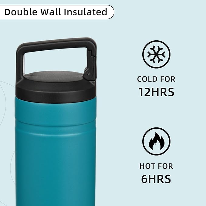 BJPKPK Insulated Water Bottle with 2 Lids,20 oz Double Wall Stainless Steel Vacuum Tumbler Travel Coffee Mug,Wide Mouth Thermal Cup,Lake Blue