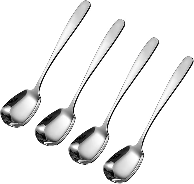 Square Head Soup Spoons, Korean Style Thick Heavy Square Dessert Spoon,Long Handled Stainless Steel Soup Spoons Table Spoons Flat Square Spoon,Set of 4,7 Inches.