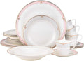 EURO Porcelain 20-pc. Dinner Set Service for 4, 24K Gold-plated Luxury Bone China Tableware ("Floral Blush" 6894G)