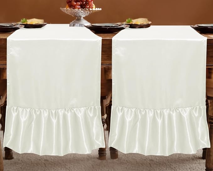 2 Pack White Satin Table Runner 12 x 72 Inch | Ruffle Design, Luxurious Dining - Image 3